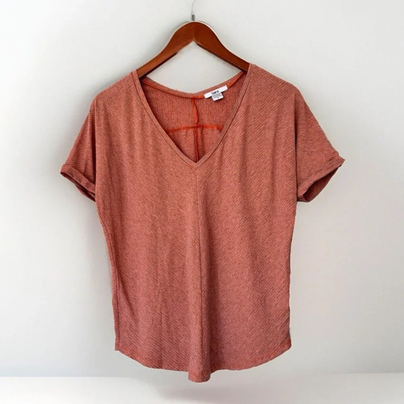 Bar III Womens Striped Basic T Shirt Orange And Grey Size Small Chevron - Picture 1 of 5